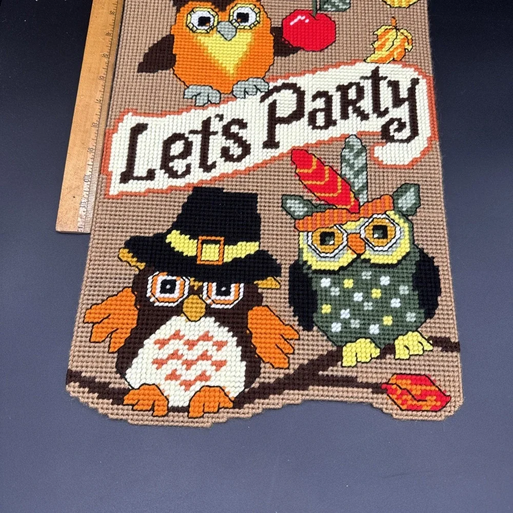Plastic Canvas November Wall Decor Completed Thanksgiving Owls 12 X 18